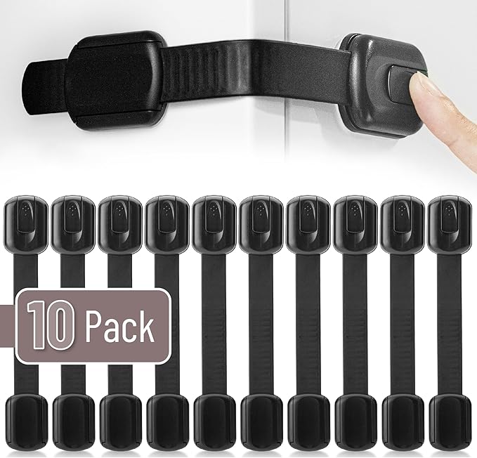 Bates- Child Safety Strap Locks, 10 Pack, Black, Baby Cabinet Locks, Toilet Locks Baby Proof, Child Proof Drawer Locks, Cabinet Baby Locks for Cabinets, Child Proof Cabinet Locks, Drawer Child Locks