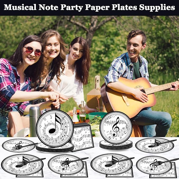 200Pcs Musical Note Plates Napkins Music Notes Themed Party Tableware Set Baby Shower Dinnerware Disposable Music Dessert Plates for Concert Birthday Party Baby Shower Decor Supplies Serve 50