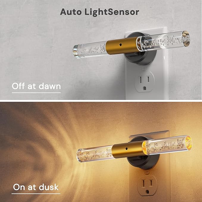 L LOHAS LED Night Light, Rotating Night Lights Plug into Wall, Light Sensor, Soft White 3 Level Dimmable LED Nightlight Plug in, Acrylic Bubble Mini Light for Bedroom Bathroom Hallway Adults, 1 Pack