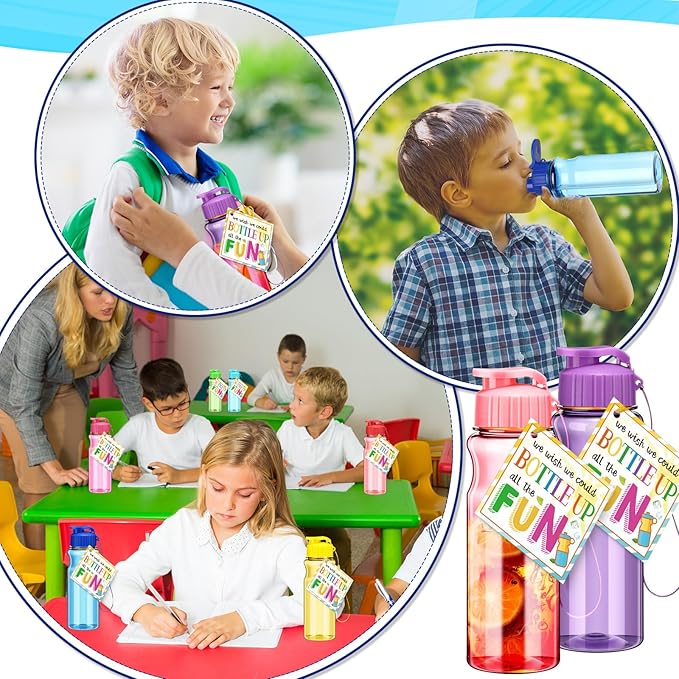 12 Pack Water Bottles for Kids School Bulk 18 oz Leakproof Reusable Sports Water Bottles Decorations End of The Year Gifts for Students from Teacher for Kids Graduation Classroom Prizes