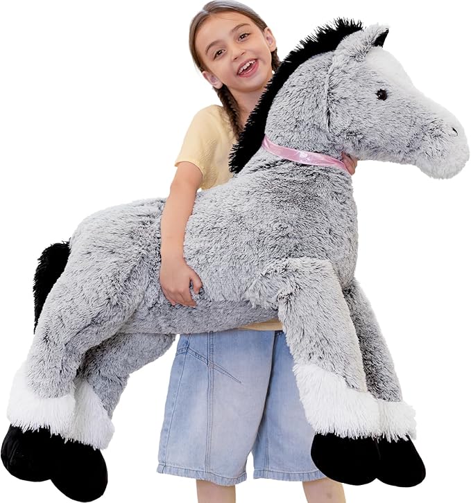Tezituor 47inches Giant Horse Stuffed Animal, 4ft Long Realistic Horse Farm Plush Body Pillow for Boys Girls, Hugging Soft Pony Plush Toy Gift for Birthday Valentine's Day Decoration