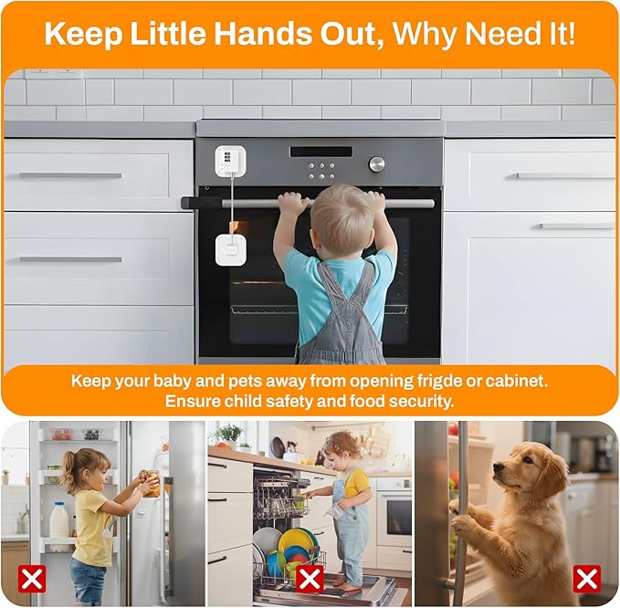 Fridge Lock,2 PCS Refrigerator Lock for Freezer,Cabinets and Drawers,Air Fryer,Doors,Combination Code,Heavy Duty with Adhesive Backing,Easy Install,No Keys Needed White