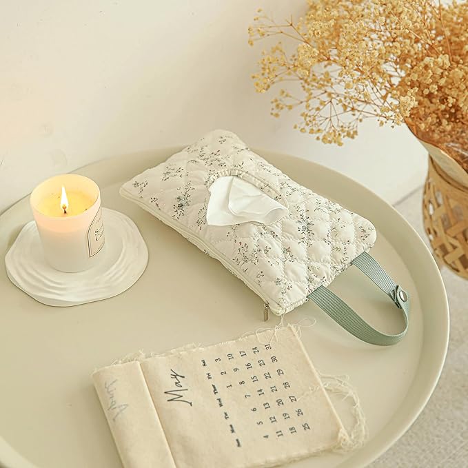 Quilted Baby Wipe Holder Quilted Wipe Pouch Portable Hanging Floral Wet Wipes Bag for Car, Stroller