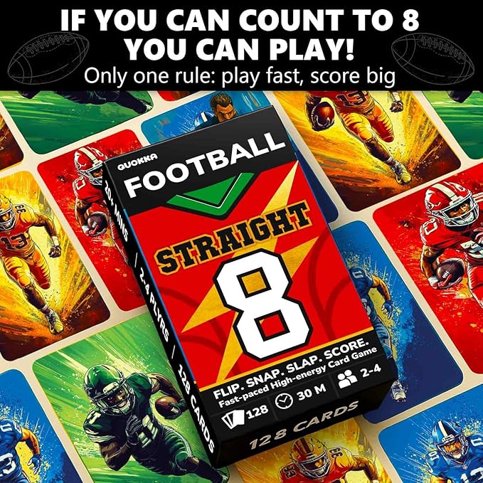 QUOKKA Football Fast-Paced Card Game for Kids & Adults – 128 Cards & Easy Rules – Quick & Fun Matching Game – 2-4 Players – Ages 8+ – Perfect for Family Games Night, Travel and Parties