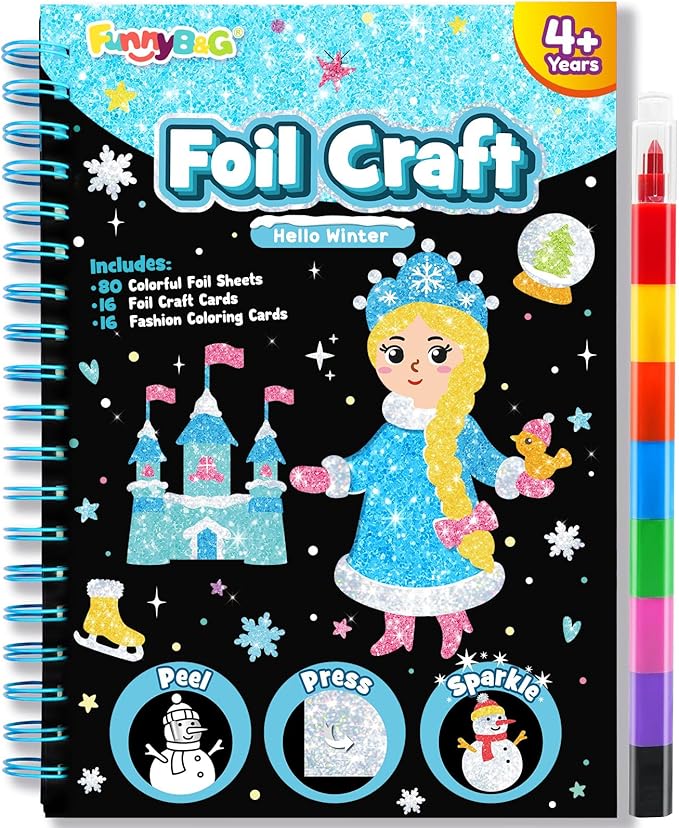 FUNNYB&G Foil Art Crafts for Kids Ages 4-8: Mother's Day 2026, Birthday Gift for Girls, Art and Crafts Supplies, Party Favors, Creative Toys for Girls 4 5 6 7 8 9 Years Old(Winter)