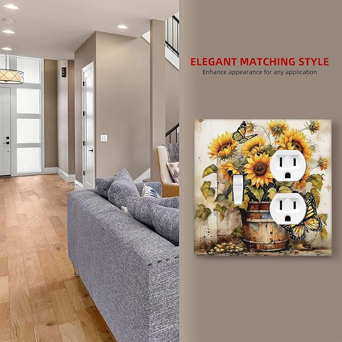 Wallplates Rustic Vintage Sunflower Bouquet Butterfly 1 Toggle 1 Duplex Switch Plate Electrical GFCI Faceplate Decorative Light Switch Covers for Farmhouse Cabin Decor