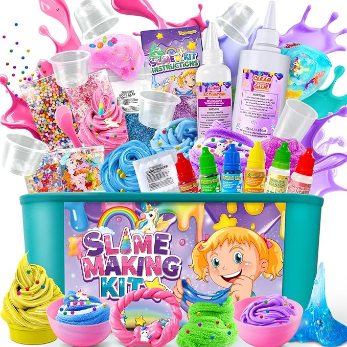 YOPINSAND DIY Slime Kit for Girls, Slime Making Kit for Girls 3-12, Glimmer Crunchy, Butter, Foam, Cloud Slime with Add-ins, Foam Balls, Charms, Party Favors Gift Toys for Kids