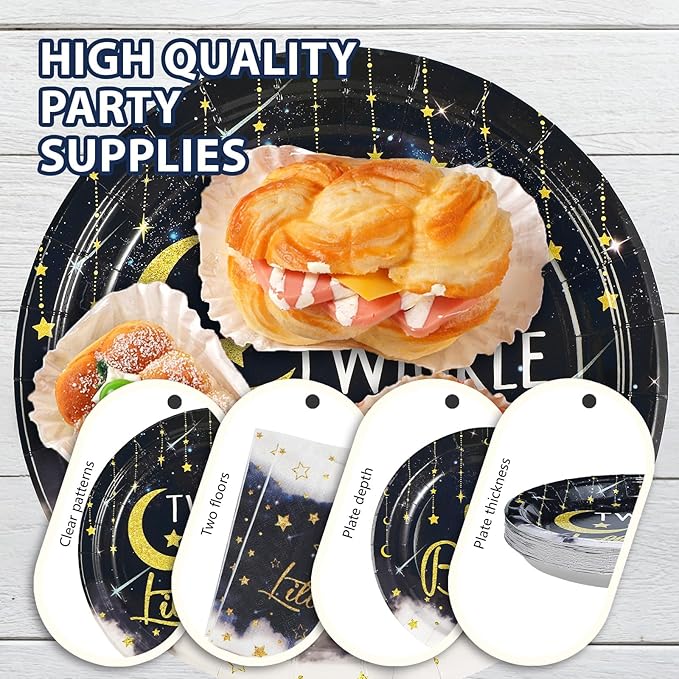 Grencian Twinkle Twinkle Little Star Decorations 96Pcs Gender Reveal Party Supplies Plates and Napkins Baby Shower Disposable Tableware for Baby Girls or Boys Gender Reveal Party Decorations Serve 24