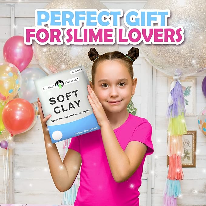 Original Stationery Soft Clay for Slime, 230 g (8.1 oz) White Foam Clay Add-in for Slime Making, Stretchy Air-Dry Butter Texture, Birthday Craft Gift for Kids