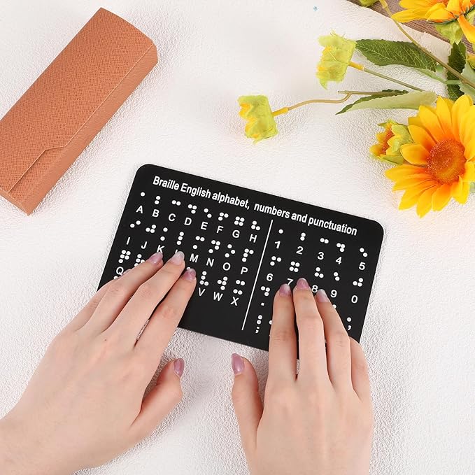 Braille Alphabet Number Board, Learning Braille Letter Fingerboard with Carved Dots Alphabet Numbers Punctuation, Blind People Beginners Learn Teaching Aid, 7.5 x 4.5 inches