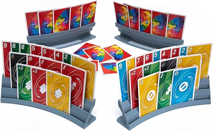 BORICO Card Holders for Playing Cards - 4 Pack Playing Card Holder for Kids and Adults,Stackable Storage Game Card Tray for Arthritis Patients with a Travel Pouch (Gray)