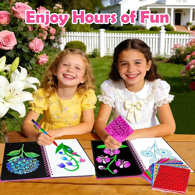 FUNNYB&G Foil Art Crafts for Kids Ages 4-8: Mother's Day 2026, Birthday Gift for Girls, Art and Crafts Supplies, Party Favors, Creative Toys for Girls 4 5 6 7 8 9 Years Old(Flower)