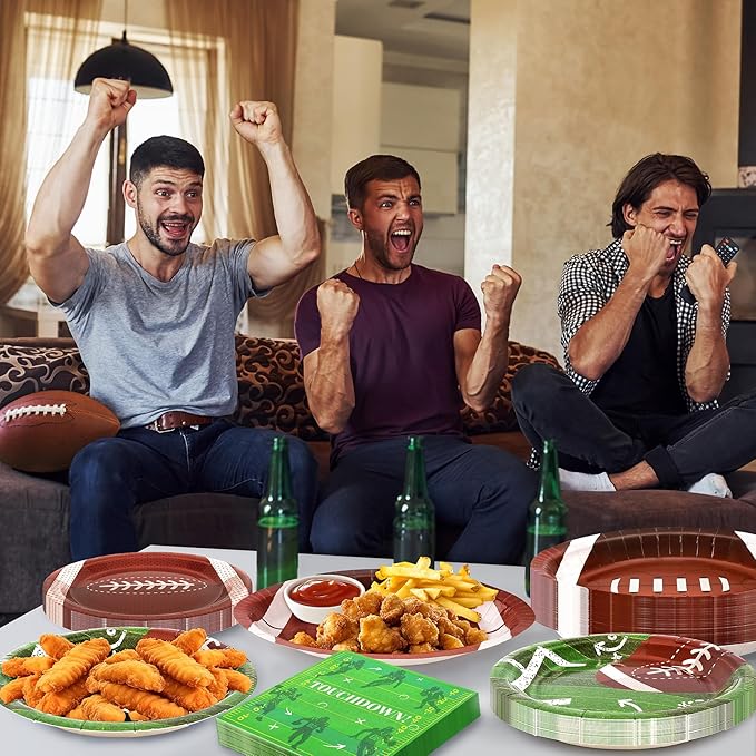 72PCS Football Party Plates and Napkins, 11.8in Football Shaped Disposable Paper Plates, Football Theme Party Supplies, Sports Game Birthday Party Decorations, Touchdown Party Decoration