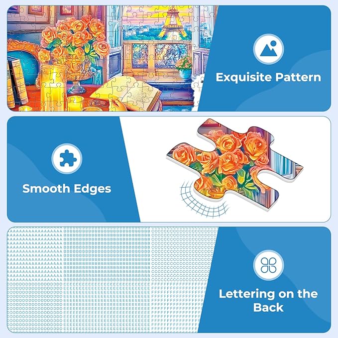 300 Pieces Puzzles for Adults,Eiffel Tower Dusk Reading Scene Puzzles,Large Piece Puzzle for Seniors,Cute Puppy Jigsaw Puzzles for Kids Ages 8-10,Challenging Family Games, 20.5 x 15 in