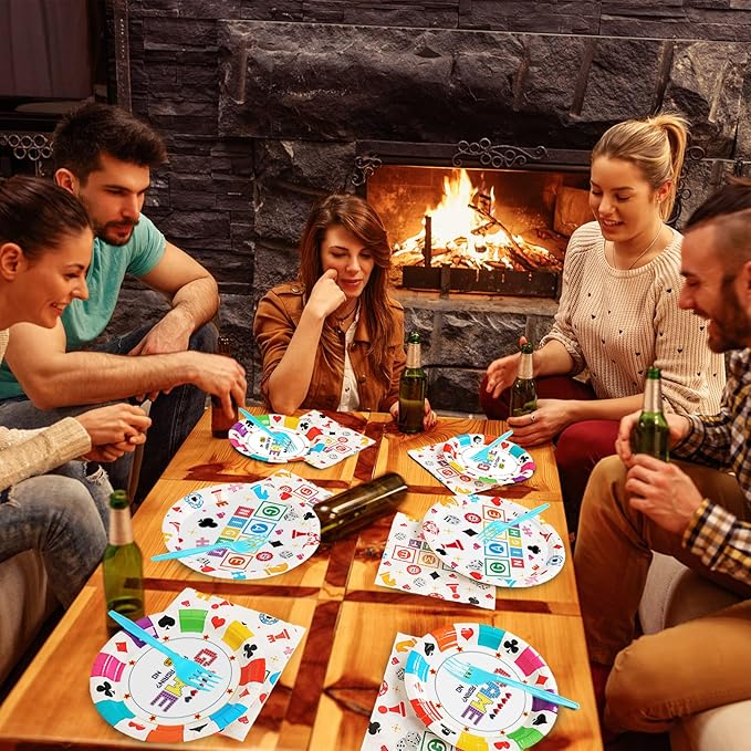 96 Pcs Family Game Night Party Plates Napkins Tableware Set Gaming Supplies Disposable Dinnerware Video Game Decoration Favors for Kids, 24 Guests