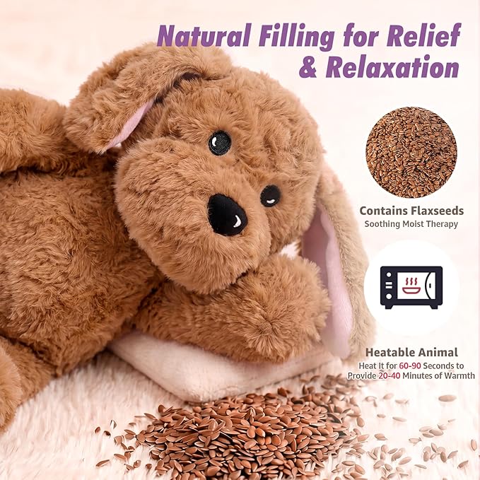 Ditucu Original Golden Retriever Microwavable Weighted Stuffed Animal Heated Dog Plush for Warmth Comfort Period Cramps Pain Plushies Toys Gifts for Kids Adults Dark Brown 9 inch