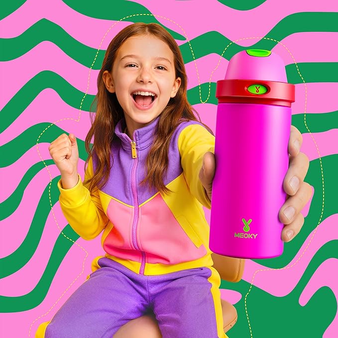 18 oz Insulated Water Bottle for Kids: Meoky Stainless Steel Water Bottle with 2-in-1 Straw and Spout Lid - Leak Proof, Cold for 24 Hours, BPA-Free for Girls School Backpacks, All the Berries