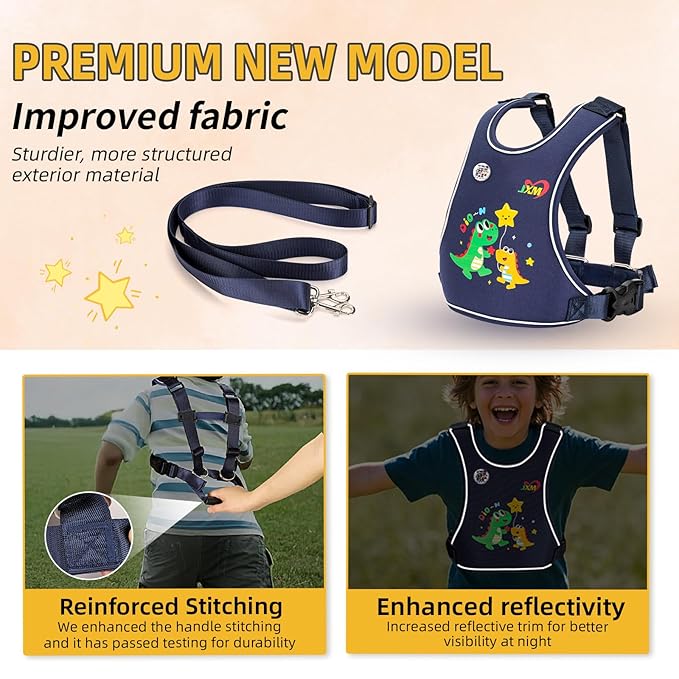 Safety Walking Harness for Big Kids 6-12, Anti-Elopement Vest Harness for Autism Special Needs ADHD, Reflective Leash with Handle for Autistic, Active Children, Adjustable Tether for Travel and Crowds