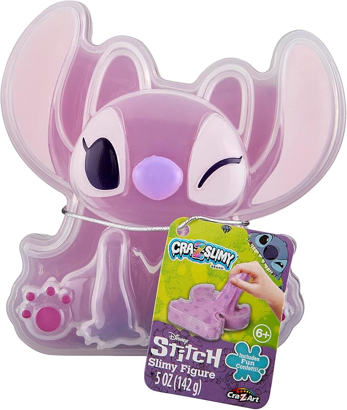 Disney Angel Stitch Premium Pre-Made Slime, 8 oz Glossy, Stretchy, Super Soft, Pink Slime, Stitch Shaped Confetti Add-Ins, Great 6 Year Old Toys