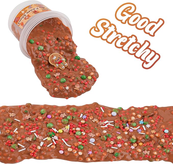 Gingerbread Man Brown Foam Slime - Christmas Stocking Stuffers for Kids, Good Stretchy & Non-Sticky Crunchy Slime Sensory Toys for Girls & Boys Gifts