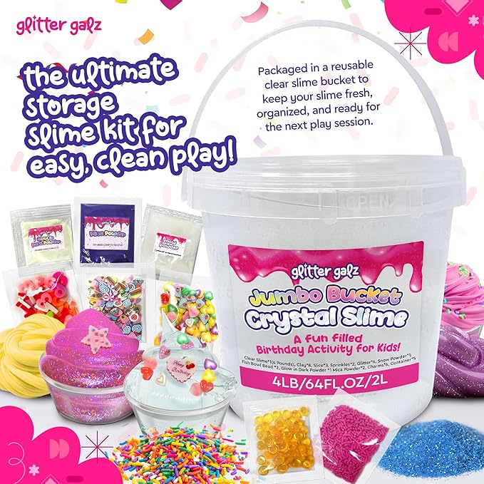 2 LB Large Bulk Glassy Clear Slime Bucket Toy for Kids Premade Crystal Slime Pack with Add-Ins and Charms Sensory Toy Bulk Slime Kit for Girls Ages 7-12, Easter basket filler