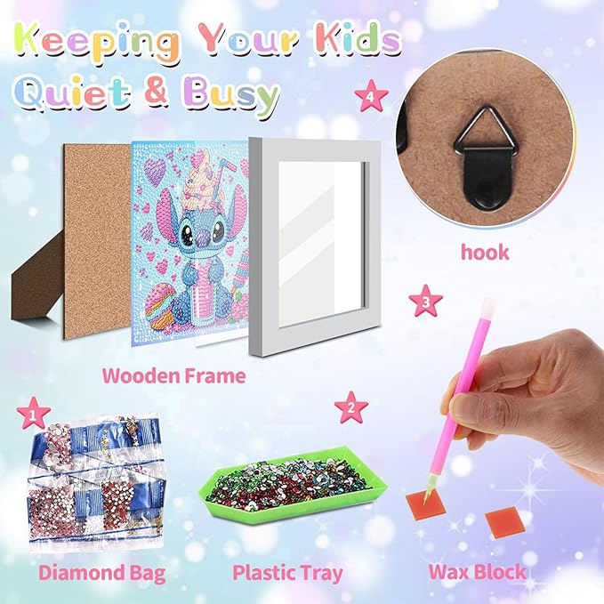 KOJEFCV Cartoon Diamond Art Painting Kits for Kids with Frame,Cartoon Diamond Art for Kids Ages 4-8-12,Easy Gem Kit Kid with Beautiful Package for Gift Home Wall Decor(7x7inch)
