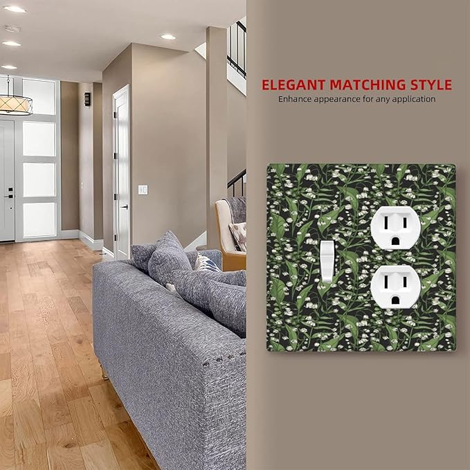 Boho Floral Green Leaves White Flowers Wallplates 1 Toggle 1 Duplex Switch Plate Electrical GFCI Faceplate Decorative Light Switch Covers for Farmhouse Bed Room Decor