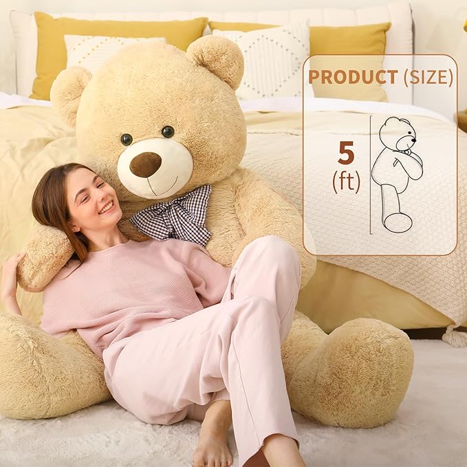 MaoGoLan Giant Teddy Bear Plush 5 Feet, Life Size Large Teddy Bear Stuffed Animal 5 Feet,Soft and Fluffy Big Teddy Bear Gift for Baby Shower,Christmas,Valentines