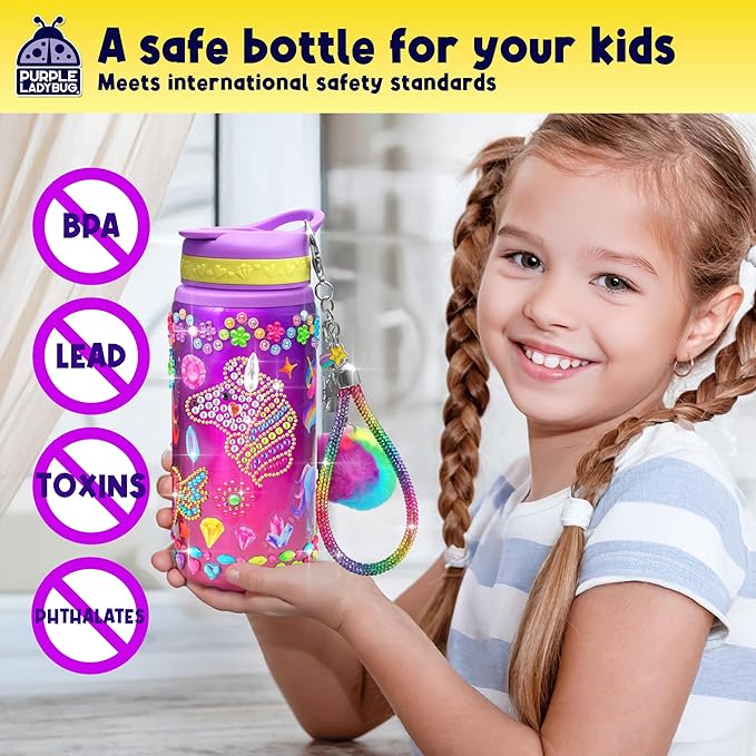 PURPLE LADYBUG Decorate Your Own Water Bottle Kit for Girls - Gift for Girls Ages 5 6 7 8 9 10 Year Old Girl Birthday Gift, Unicorn Toys Crafts Kids Ages 6-12 Mothers Day Crafts for Kids
