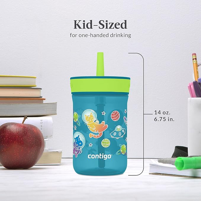 Contigo Kids’ Leighton Straw Tumbler with Spill-Proof Lid, 14 Oz., (Pack of 8)