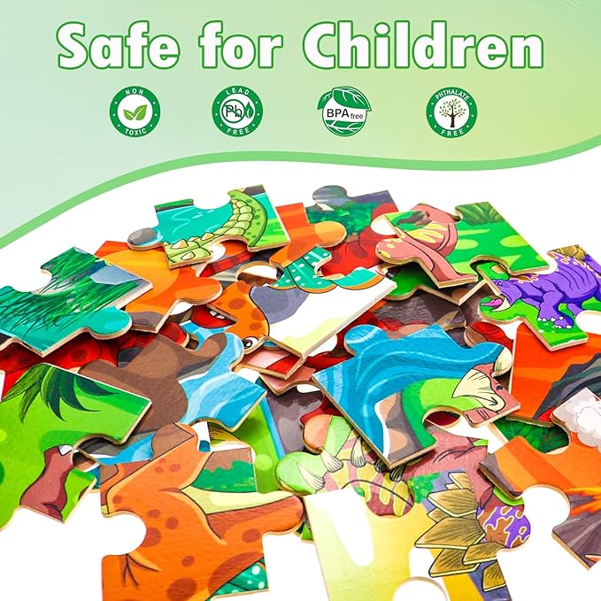 Puzzles for Kids Ages 4-6, Dinosaur Wooden Puzzles, 4 Packs 24 Pieces Puzzles for Kids Ages 3-5, Preschool Educational Toys Gifts for Boys and Girls