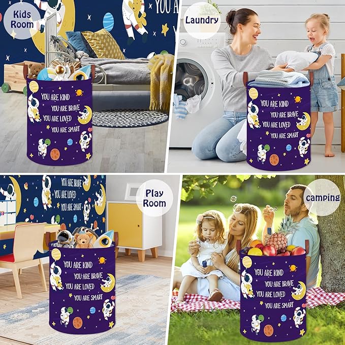 Space Decor for Boys Room Basket -Astronaut Decor Baby Hamper,Planets Stars Kids Toy Basket Storage Bin, Outer Space Blue Laundry Hamper (Space-Astronaut)