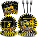 100 Pcs Construction Plates and Napkins Set 3rd Birthday Party Decorations Dump Truck Themed Party Favors for 25 People