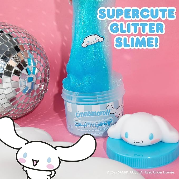 Cinnamoroll SLIMYGLOOP Jar, 8 oz. Blueberry-Scented Glitter Slime with Mix-Ins & Collectible Charm