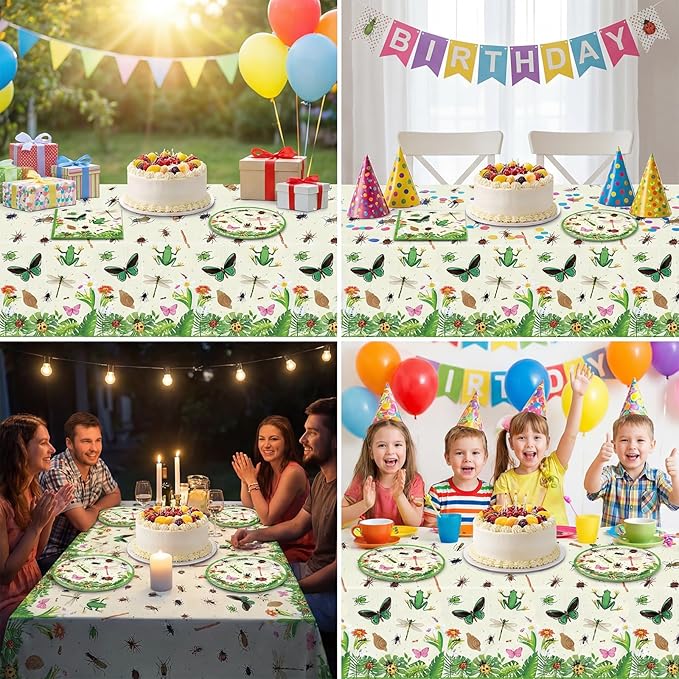 41Pcs Bug Birthday Party Decorations, Kids Garden Insect Explorer Adventure Themed Tableware Set Bug Paper Plates Napkins Tablecloth,for Garden Nature Themed Birthday Baby Shower Insect Party Supplies