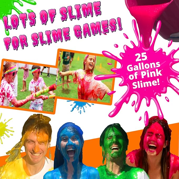 PARTY GOAT Pink Instant Slime Powder. Bulk 25 Gallon Kit. Just Add Water. Liquid Slime Mix to Dump on People in Fundraisers & Games