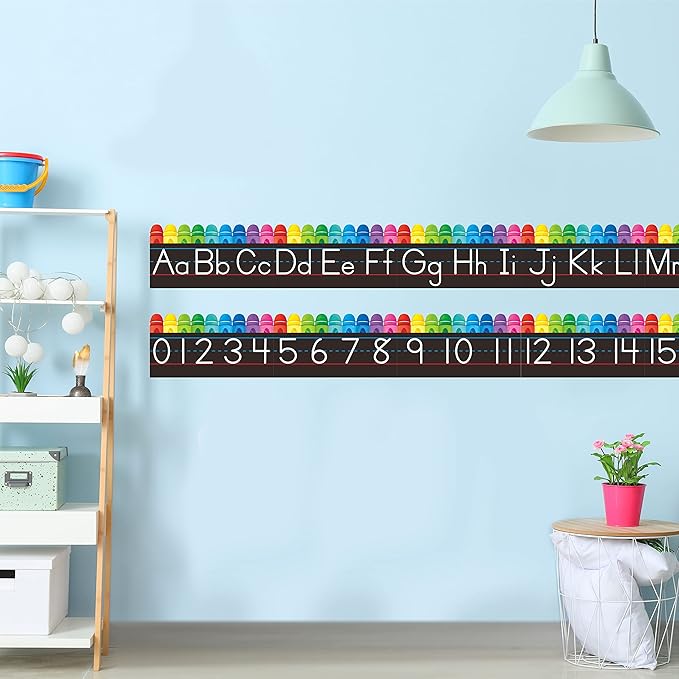 Alphabet Bulletin Board Set, 15 PCS Crayon Die-Cut ABC Wall Decorations 26 Upper & Lower Case Letters Plus 0-20 Numbers for Preschool, Kindergarten Classroom Playroom Bedroom Decorations