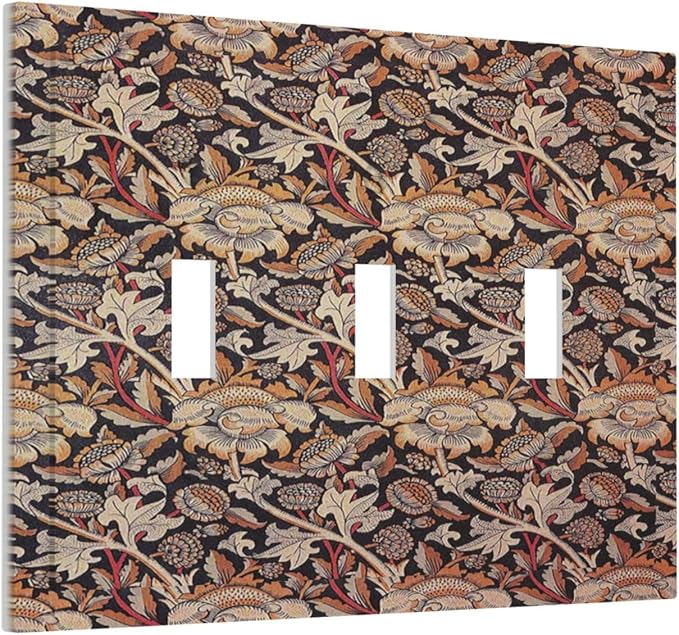 Decorative Switch Plates Vintage William Morris Floral Plants 3 Gang Wall Plate Faceplate Triple Toggle Light Switch Cover Electrical Wall Panels for Bedroom living Room Decor