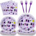 CHUNNIN 96Pcs Purple Music Party Plates and Napkins for Girl Sing Party Supplies Musical Themed Paper Dessert Plates Tableware Set for Kids Baby Shower 24 Guests Music Lover Birthday Party Decorations