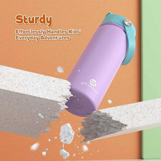 18oz Kids Water Bottle, Insulated Water Bottles with Stickers, 18/8 Stainless Steel Vacuum Leak Proof Straw Cup for School, Gifts for Boys Girls(Pink,White)