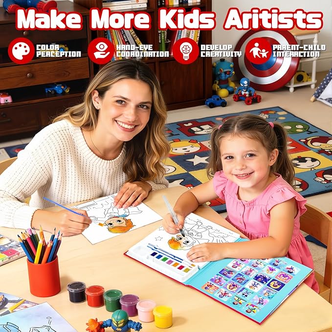 Water Color Painting Set for Kids, Mess Free Watercolor Coloring Books, Arts and Crafts for Boy Ages 3-5 4-8, Travel-Friendly Drawing Kit for Birthday, Christmas Gifts