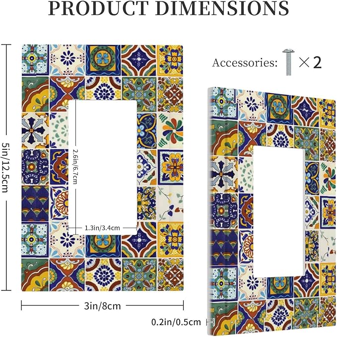 Yellow Mexican Moroccan Sun Tile 1 Gang Decorator Light Switch Cover Single GFCI/Rocker Outlet Switch Wall Plate for Dimmer,USB Outlet Mid Size