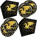 40Pc Gold Black Dragon Party Plates and Napkins for 20 Guests - Tableware Black and Gold Dragon Supplies for Fantasy Baby Shower Birthday Party Decorations