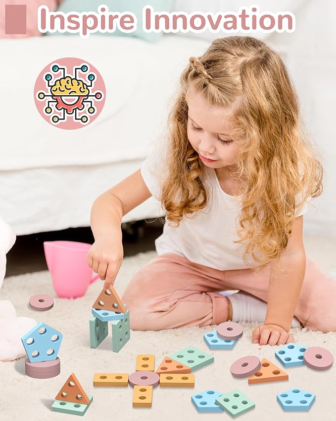 Tonberless Montessori Toys for 1 2 3 Year Old Boy Girl, Toys for Ages 2-4 Toddlers Kids Baby, 1 2 Year Old Birthday Gifts, Wooden Learning Puzzles Easter Basket Stuffers Toys for Toddlers 1-3