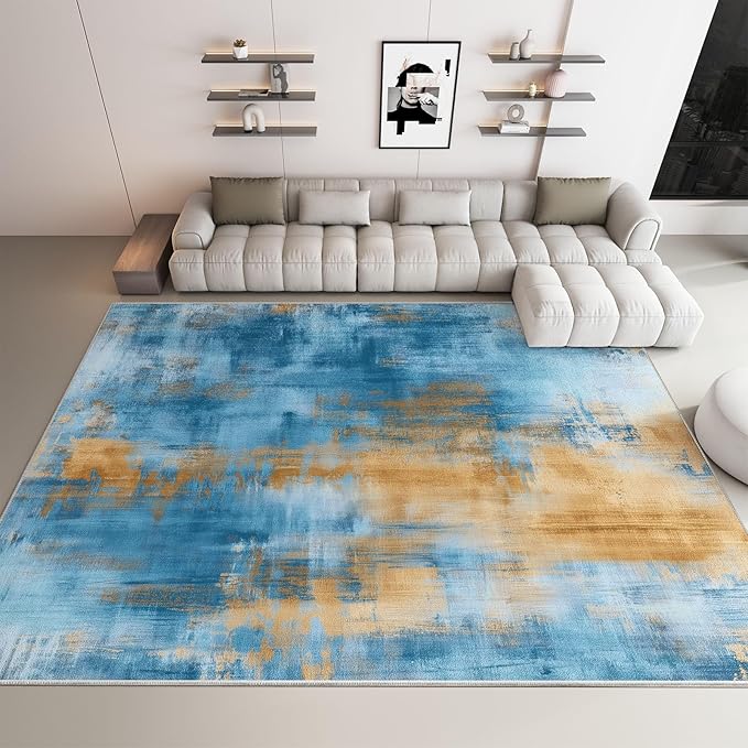 Modern Abstract Living Room Rug 3.3×4ft Washable Area Rugs for Bedroom, Ultra-Thin Non Slip Stain Resistant Soft Carpet for Dining Room Table College Dorm Classroom Home Office Decor