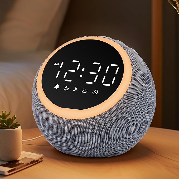 Smart Alarm Clock for Bedrooms, Digital Alarm Clock with White Noise Hatch Sound Machine, 25 Sounds, Night Light, Snooze, Sleep Timer, Adjustable Volume for Kids, Adults,Teens, Heavy Sleepers