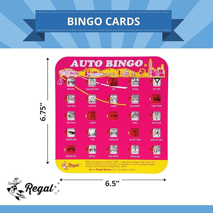 Regal Games Finger-Tip Shutter Bingo Cards with Sliding Windows - Auto Bingo Game Set - Travel Game for Adults & Kids - Reusable, No Chips & Daubers Needed - 4 Packs - Pink