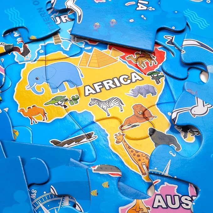 Jumbo Floor Puzzle for Kids,World Map Jigsaw Geography Puzzles,48 Piece Globe Atlas Puzzle with Continents,United States Puzzle for Ages 3-5,Preschool Learning Toys Easter Gift for 4-8 Years Old