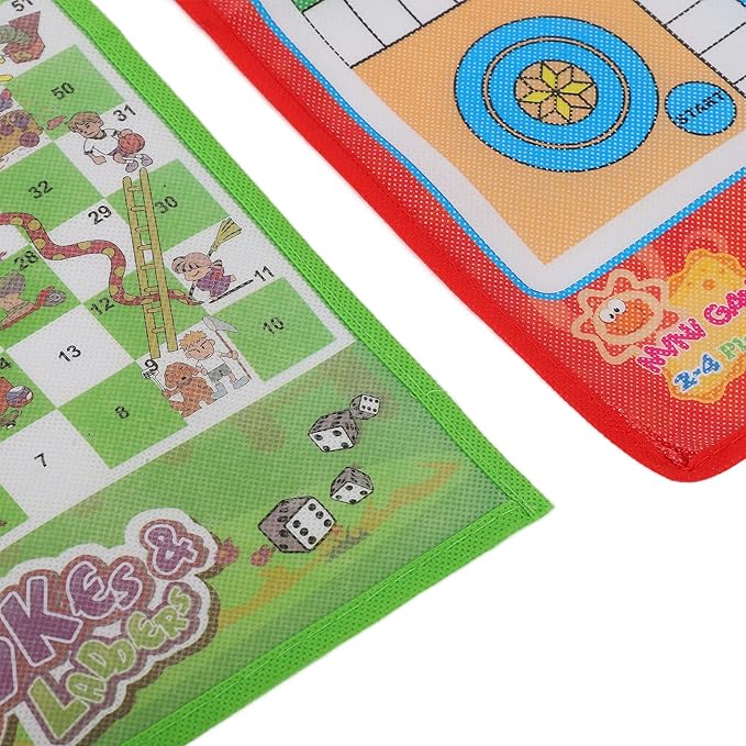 Snake and Ladder Chess Nine Men's Morris Ludo Board Game Set Portable Foldable 4 in 1 Family Travel Indoor Outdoor Kids Adults Non Woven Fabric 110g