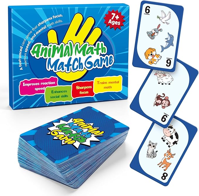 Animal Math Match Game - Fun-Filled Kids Educational Game for Ages 7+ - Entertaining Card Game for Kids and Family - Easy to Learn, Fast paced, Fun and Exciting - Quick-Counting Game for 2-4 Players